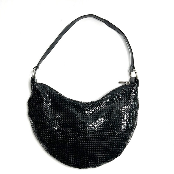 Handbags - FALL SALE / Metal Mesh Black Shiny slouchy small shoulder bag